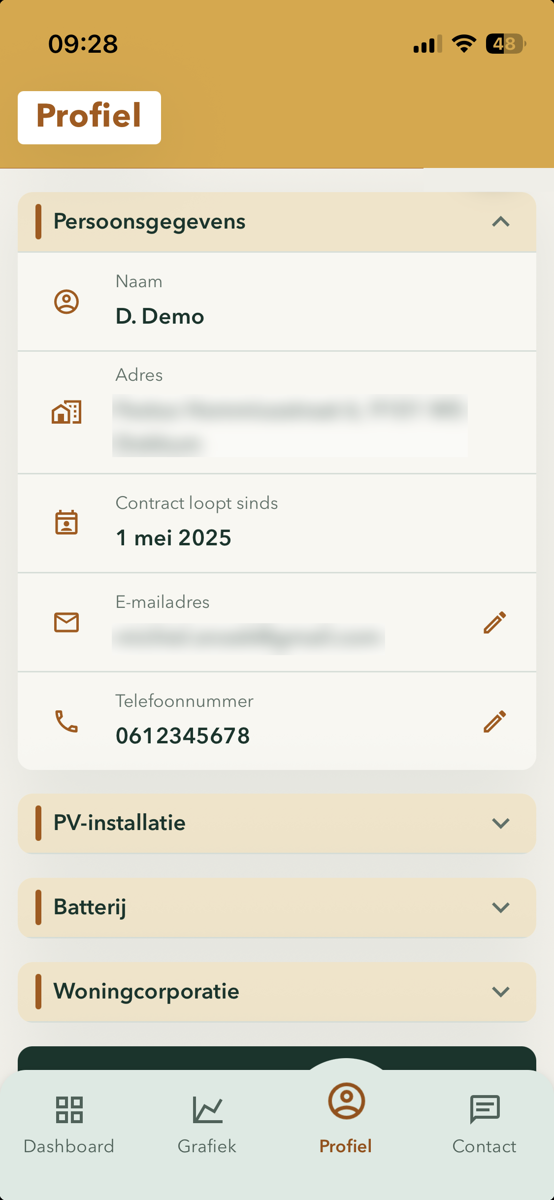 Wocozon smartphone app - Uw profiel